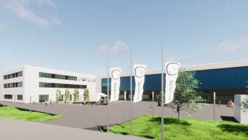 Das Bild zeigt eine Visualisierung der geplanten CarBatteryReFactory der FENECON GmbH.