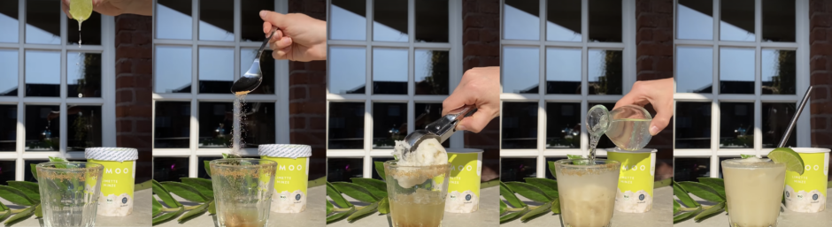 Darstellung der Zubereitung des Caipirinha mit NOMOO Eis