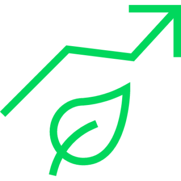 Ein grünes Icon mit einem Blatt und einem Pfeil als Vektorgrafik