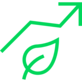 Ein grünes Icon mit einem Blatt und einem Pfeil als Vektorgrafik