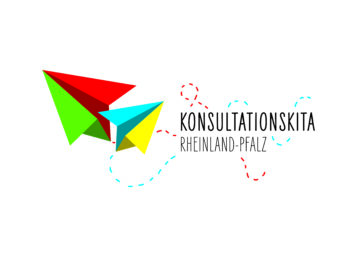 Logo der Konsultationskita Rheinland-Pfalz. Zu sehen sind zwei bunte Papierflugzeuge. 